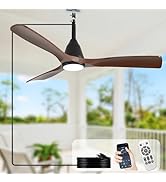 Depuley Outdoor Ceiling Fan with Light: Walnut 52 Inch Ceiling Fans with Remote APP Control - Plu...