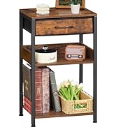 Lerliuo End Table with Fabric Drawer,3 Tier Industrial Wood Side Table with Storage,Modern Tall P...