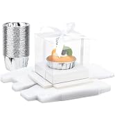 EUSOAR Clear Cupcake Boxes with Silver Cupcake Liners, 24pcs 3.5 Inch Cupcakes Containers and 50p...