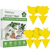 Yellow Sticky Traps for Plant Gnats, 50 Pack Fungus Gnat Trap, Effective Sticky Gnat Traps for In...