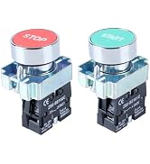 DMWD 2PCS 22MM Momentary Push Button Switch Start Stop Switch Metal Head XB2 Stop(1NC)+Start(1NO)
