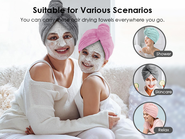 TENSTARS 5 Pack Thicken Microfiber Hair Towel Wrap for Women