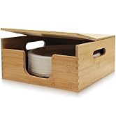 EBIGIC Bamboo Paper Plate Storage,Paper Plate Holders and Dispenser,fit for Kitchen Wall, Counter...