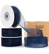 Navy Blue Ribbon Sheer Organza Ribbon 1 Inch x 75Yds Dark Blue Ribbon Clear Navy Blue Chiffon Tul...