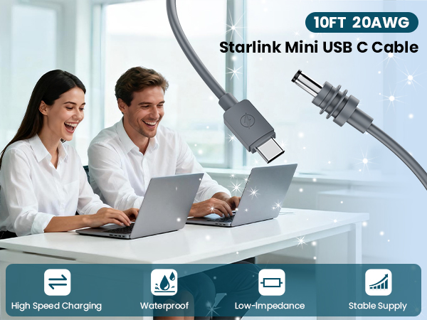 Starlink Mini Cable 10FT, USB-C to DC Power Cable 20AWG