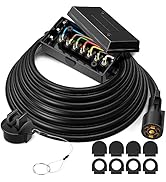 MICTUNING Heavy Duty 7 Way Plug Inline Trailer Cord with 7 Gang Junction Box - 16 Feet, Weatherproof