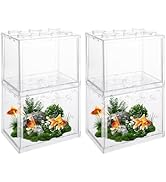 QTLCOHD 4 Pack Small Betta Fish Tank, 0.6 Gallon Mini Aquarium Tank, Clear Stackable Fish Bowl, A...