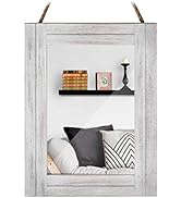 DECORKEY Rectangle Wall Mirror For Bathroom, Distressed White Wood Decor with Hanging Rope for Ru...