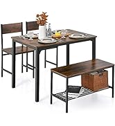 Giantex Dining Table Set for 4, Kitchen Table with Bench and Chairs, Industrial Gathering Bench D...
