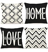 YCOLL Farmhouse Pillow Covers 18x18 Set of 4 Throw Pillow Covers Rustic Linen Decorative Pillows ...