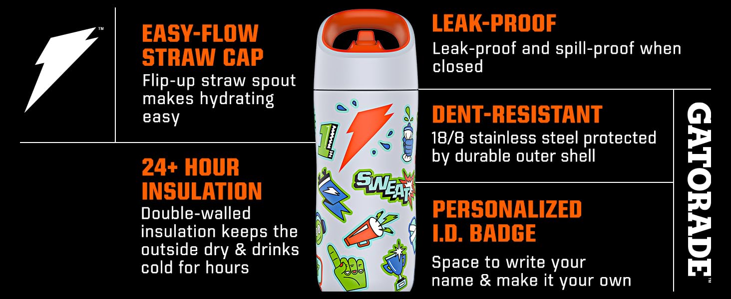 Easy-Flow Straw Cap, Leak-Proof, 24+ Hour Insulation, Dent resistant, Personalized I.D. badge