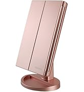 deweisn Dresser Mount Tri-Fold Lighted Vanity Mirror with 21 LED Lights, Touch Screen and 3X/2X/1...