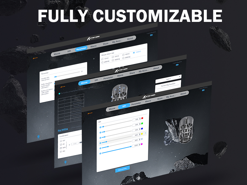 mouse in driver software to program your buttons, DPI settings, polling rate, lift-off distance
