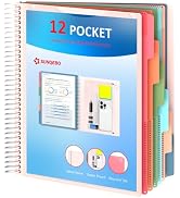 SUNQEBO 12 Pocket Project Organizer, 6 Colors Multi Pocket Folder Binder with Dividers, Spiral Po...