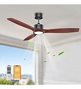 OPONL Natual Solid Wood Ceiling Fan with Light 52 Inch, Low Profile, Remote Control, Downrod Moun...
