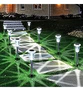 Eyrosa Solar Outdoor Lights, 10 Pack Waterproof Stainless Steel Solar Stake Lights for Pathway Ga...