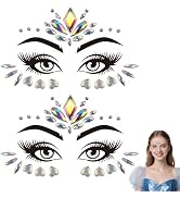 Mermaid Face Glitter Gems Stick-on Jewels 2-Pack, Mermaid Costume Accessories for Women, Hallowee...
