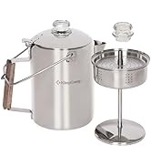KingCamp Percolator Coffee Pot Campfire Coffee Boiler Kettle 304 Stainless Steel with Wood Handle...