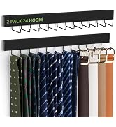 2 Pack Tie Rack Wall Mounted Belt Organizer for Men, Wooden Tie Hanger for Wall Closet with 24 No...