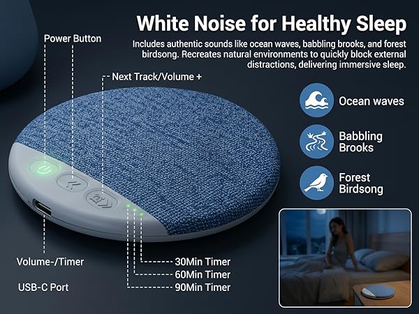 Ultra-Thin Bluetooth Pillow Speaker with White Noise Timer Wireless Sleep Aid