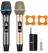 HWWR Wireless Microphones Handheld 2 Pack: Rechargeable Dual Dynamic Microphone System with Recei...