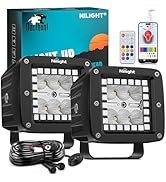 Nilight LED Pods 3 Inch 18W Cube Flood Offroad Work Light with RGB Halo Strip Multi Chasing Flash...