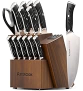 Astercook Knife Set, Kitchen Knives Set with Block and Dual Sharpener Full Tang 15 Pcs German Sta...