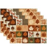 RABUSOFA Plaid Pumpkin Maple Leaves Fall Placemats Set of 4 | 12x18 Inch Autumn Thanksgiving Seas...