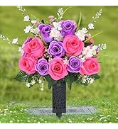 MARTINE MALL 2 Sets Artificial Cemetery Flowers for Grave, Realistic Grave Flowers for Cemetery U...