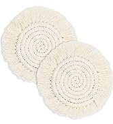 Boho Coasters Set of 2, Cute Drink Coasters Absorbent for Desk, Farmhouse Handmade Woven Macrame ...
