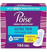 Poise Ultra Thin Incontinence Pads &amp; Postpartum Pads for Bladder Leaks, 4 Drop Moderate Absorbenc...