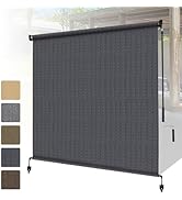 Shade&amp;Beyond Outdoor Roller Shades with Splicing Design, 8' W x 8' H Cordless Patio Roll Up Blind...