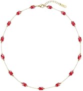 RINHOO Dainty Beaded Necklace for Women 18K Gold Plated Stainless Steel Colorful Blue Pink Choker...
