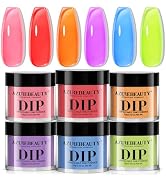 AZUREBEAUTY 6 Colors Vibrant Neon Jelly Dip Powder Nail Kit, Bright Summer Jelly Nail Colors, Fre...