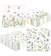 100Pcs Wildflower Cocktail Napkins, 2-Ply Spring Floral Paper Napkins, Disposable Guest Hand Towe...
