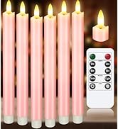 KSWING Upgraded Real Wax LED Flameless Pink Taper Candles with Remote, 6 PCS Candlesticks Battery...