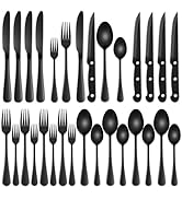 24-Piece Black Silverware Set with Steak Knives, Black Flatware Set for 4, Food-Grade Stainless S...