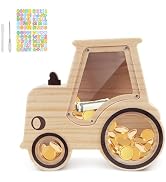 wooshwa Tractor Piggy Bank for Kids, Wooden Money Bank for Boys Toddler, Unbreakable Bills and Co...