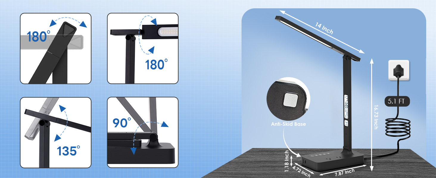 desk lamp with usb port and outlet