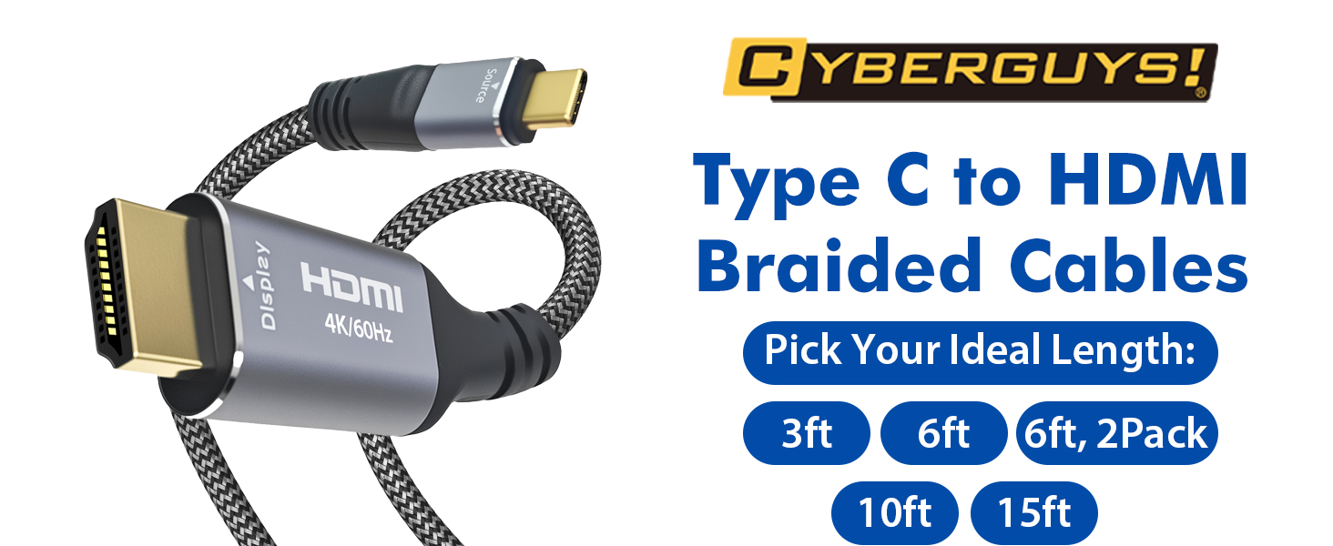 Type C to HDMI Braided Cables