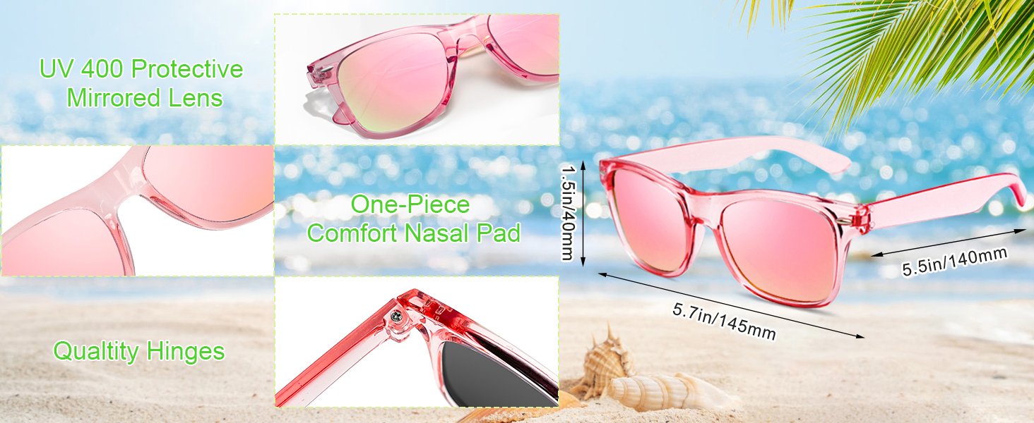 Colored Sunglasses Neon Frame Mirrored Lens Bulk Party Glasses