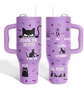 34HD Black Cat Tumbler 40oz with Handle &amp; Straw, Funny Gifts for Pet Lover | Triple-wall Vacuum I...