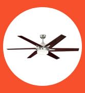Brushed nickel 60-inch Cayuga ceiling fan with 6 dark wood blades and an integrated LED light.