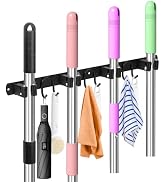 GUUKAR Mop Broom Holder Wall Mount, Black Stainless Steel Tool Storage Organizer for Kitchen Gard...