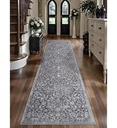 Ciicool 2x8 Hallway Runner Rug Low-Pile Soft Kitchen Grey Rugs Non-Slip Washable Vintage Floral T...