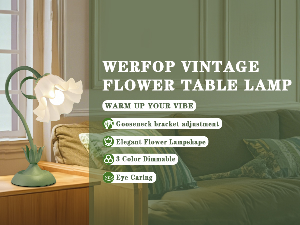 Green flower desk lamp kawaii lamp for home decor with LED Bulb