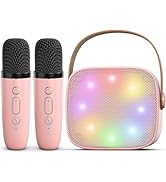 Karaoke Machine for Kids Adults, Mini Portable Bluetooth Karaoke Speaker with 2 Wireless Micropho...
