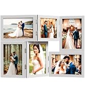 WARM&amp;LOVE 6 Picture Frame, 4x6 Six Folding Hinged Photo Frames, Rustic Wood Desk Family Photo Col...