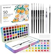 50 Solid Watercolor Paint Set, Portable Travel Case, Built-in Palette with Detailed Brushes, Non-...