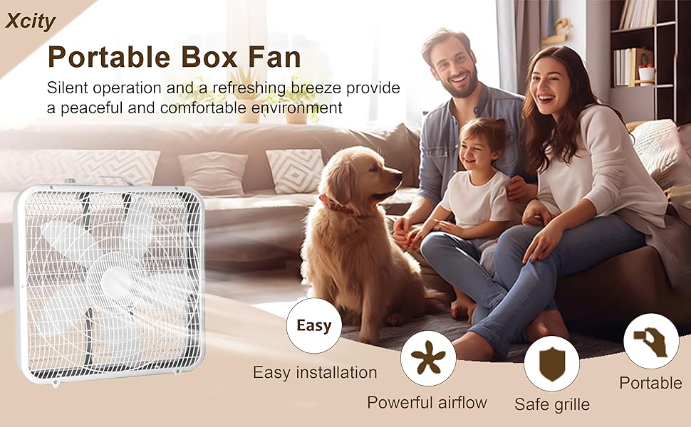 Portable Box Fan, Silent and Comfortable